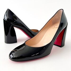 CHRISTIAN LOUBOUTIN || Miss Sab Black Patent
Leather Block Heel Pumps EU 38 US 8